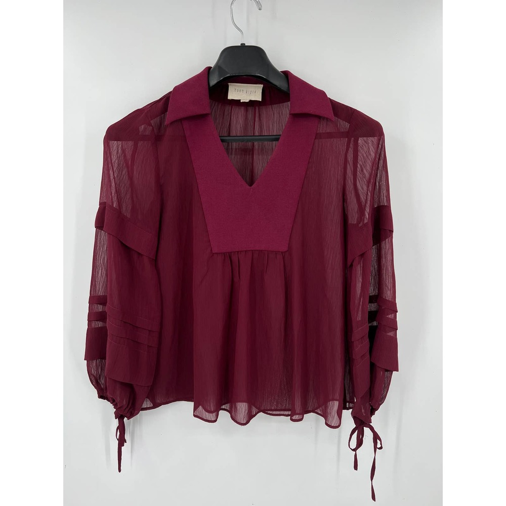 Anthropologie Moon River burgundy sheer boho shirt blouse top oversized xs